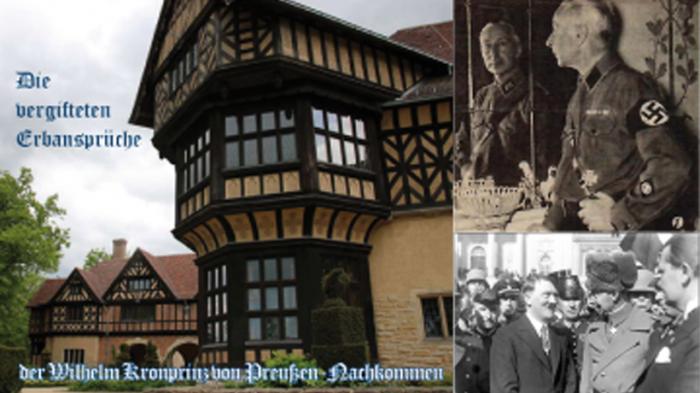 Cecilienhof, Potsdam (Foto: zwd); Der Tag von Potsdam (Bundesarchiv); Wilhelm mit Hakenkreuzbinde (Berlingske I.,Tidende 1934)