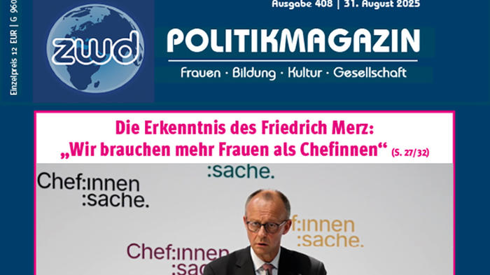 Merz vor dem Doppelpunkt-Bünd nks "Chef:innen:sache"