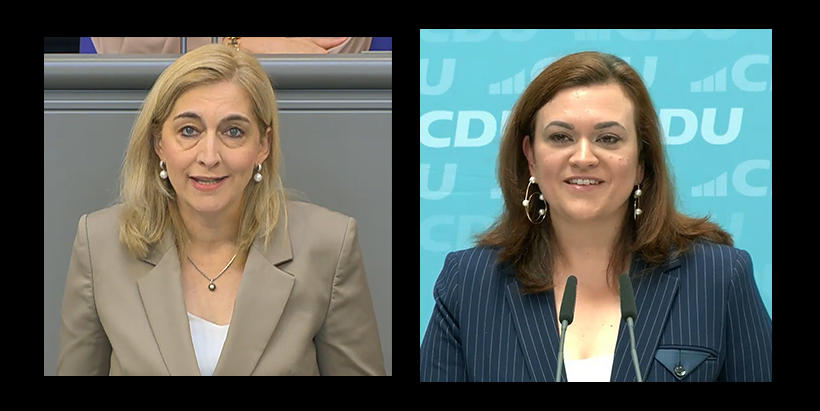 Kanzleramtsministertin  Nina Warken (10.07.26, Bundestag, Livestream), CDU-Generalsekretärin Franziska Hoppermann (27.07.2026 (Livestream CDU)