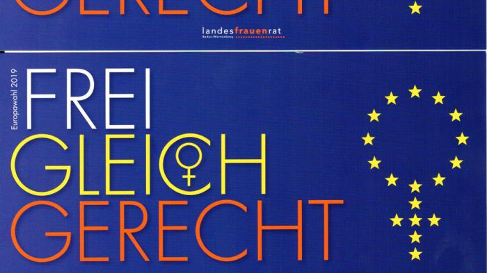 Postkarte FREI GLEICH GERECHT, Bild: Landesfrauenrat Baden-W&uuml;rttemberg