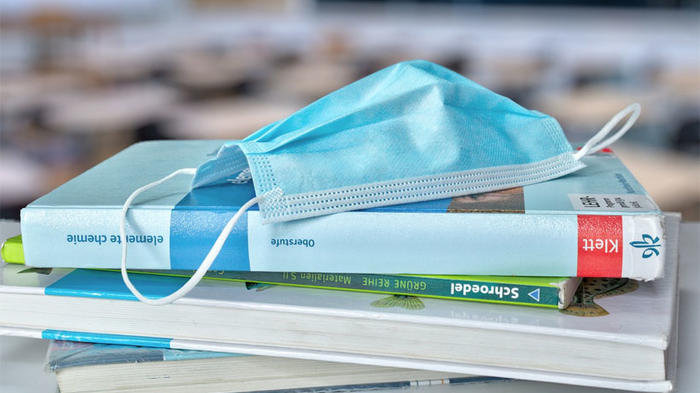 Maske auf einem B&uuml;cherstapel Quelle: Pixabay